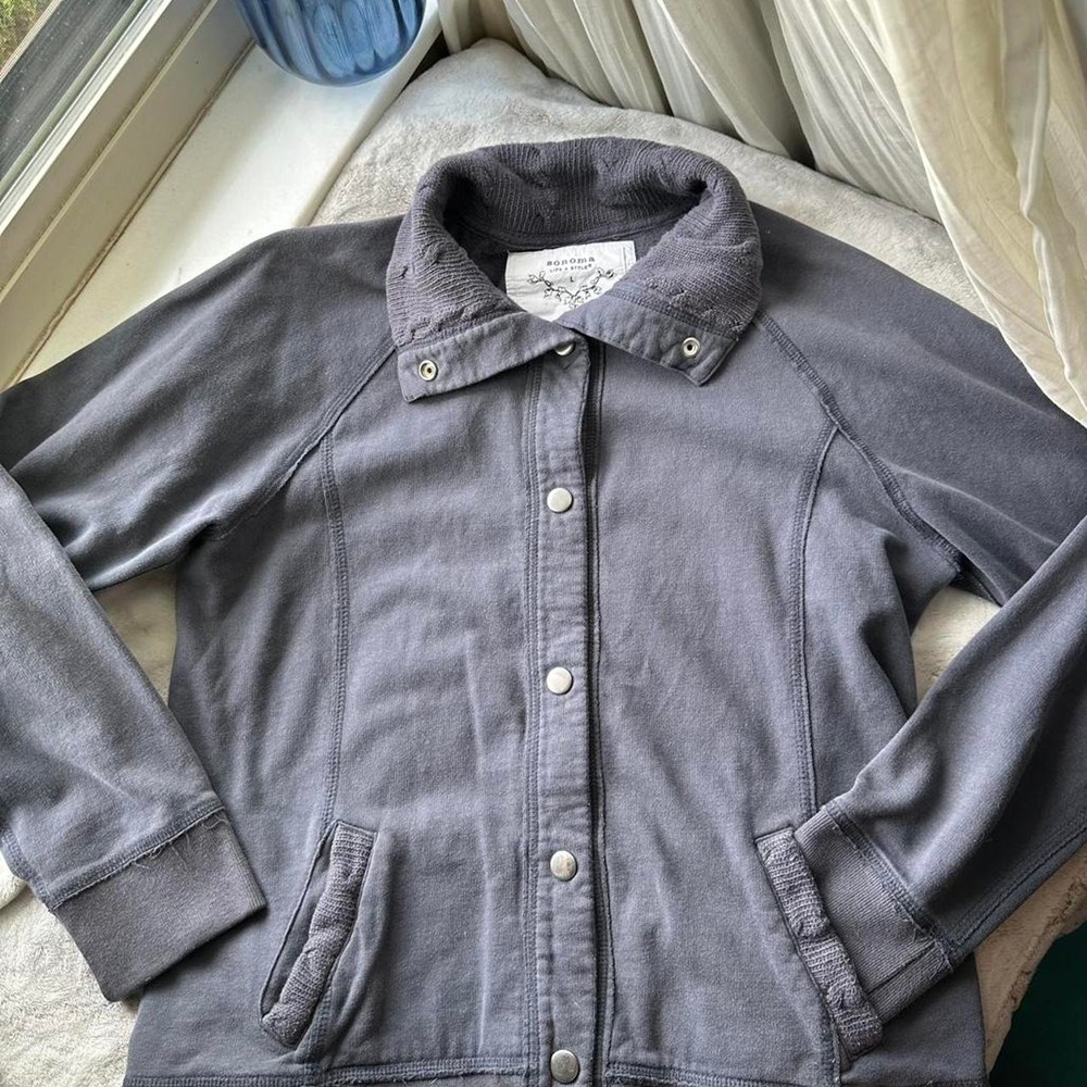 Y2K Dark Blue Collared Snap Jacket Grunge